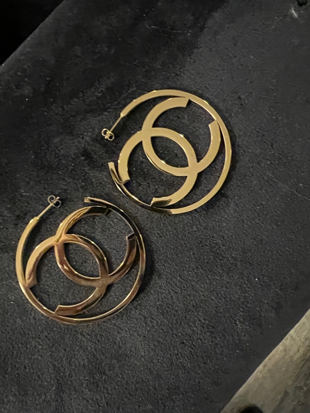 CHANEL Gold Interlocking CC Hoop Earrings